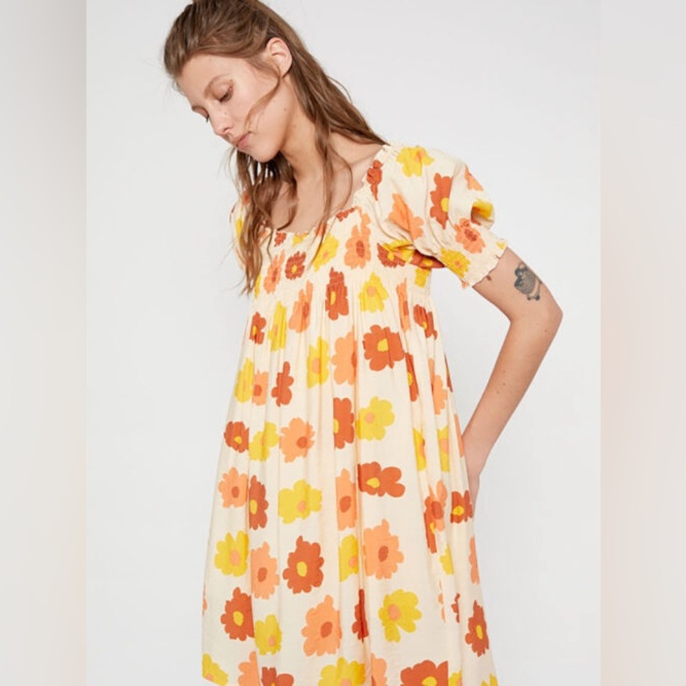 Wild Pony Retro Floral Puff Sleeve Mini Dress